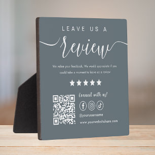 Leave Us A Review Social Media Qr Code Logo Navy Plaque