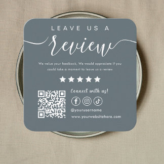 Leave Us A Review Social Media Qr Code Logo Navy Square Business Card