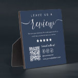 Leave Us A Review Social Media Qr Code Navy Blue Plaque<br><div class="desc">Leave Us A Review Social Media Qr Code Logo Navy Blue</div>