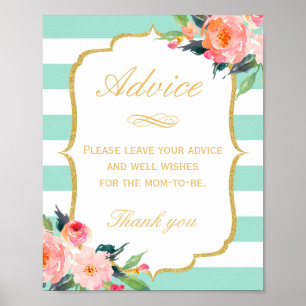 Leave Your Advice Sign Mint Green Stripes Floral