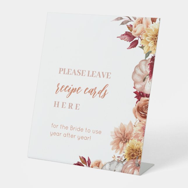 Leave Your Recipe Cards fall Bridal Shower Pedestal Sign (Front)