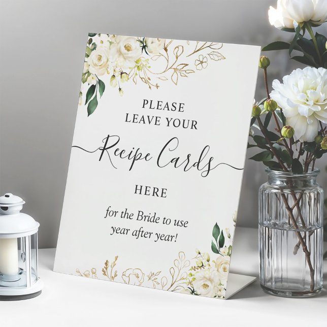 Leave Your Recipe Cards White Rose Greenery Floral Pedestal Sign (Creator Uploaded)