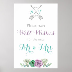 Leave your wishes sign Purple botanical wedding