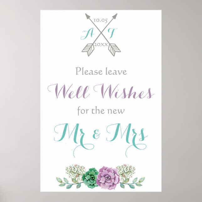 Leave your wishes sign Purple botanical wedding (Front)