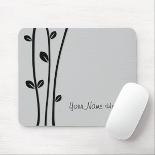 Leaved Black Branches Mouse Mat