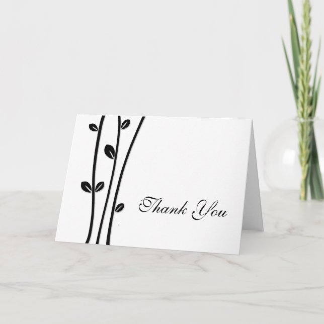 Leaved Black Branches Thank You Card (Front)
