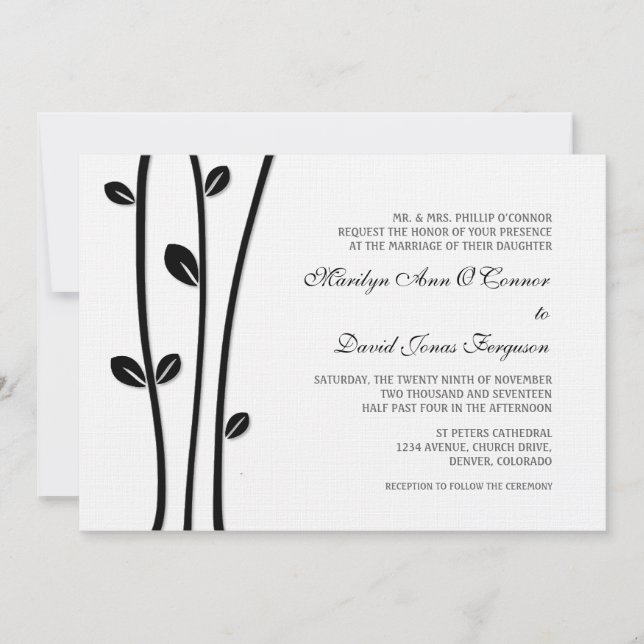 Leaved Black Branches Wedding Invitation (Front)