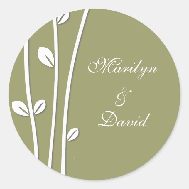 Leaved White Branches Classic Round Sticker (Front)