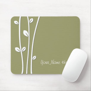 Leaved White Branches Mouse Mat