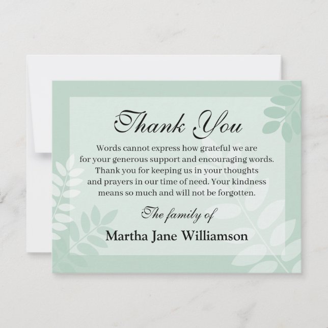LeaveGreen Funeral Note Card Flat Bereavement Note (Front)