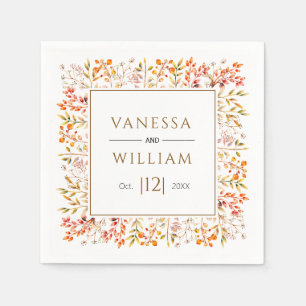 Leaves and berries brown fall wedding napkin