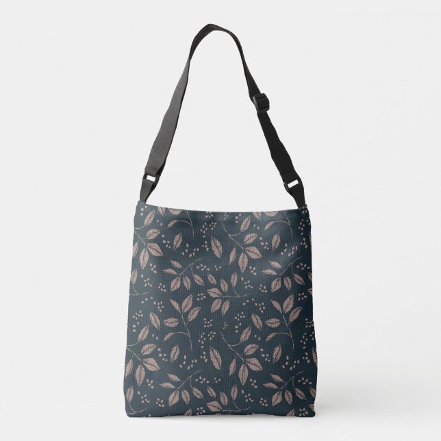 Leaves and Berries - Dark Brown, Tan Scarf Crossbody Bag (Back)