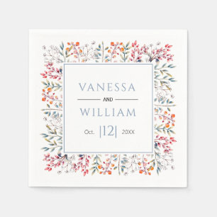 Leaves and berries dusty blue winter wedding napkin