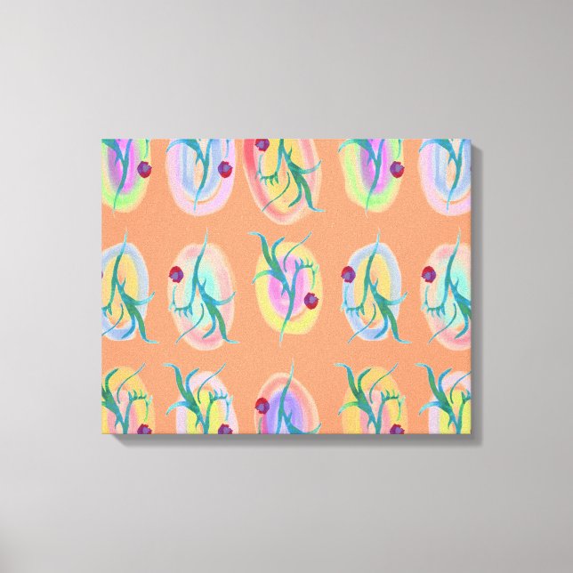 Leaves and Berries Folk Art Watercolour Canvas Print (Front)