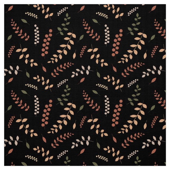 Leaves and berries on black fabric (Swatch)