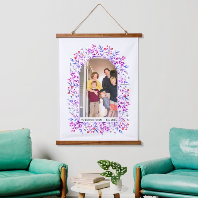 Leaves and berries purple arch family photo hanging tapestry (Living Room)