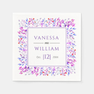 Leaves and berries purple winter wedding napkin