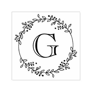 Leaves and Berries Round Wreath Frame #1 Initial Self-inking Stamp