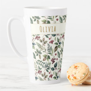 Leaves and Berries Rustic Winter Personalized Latte Mug