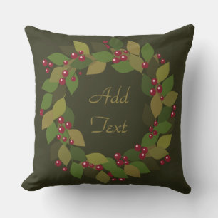 Leaves and Berries Wreath Outdoor Cushion
