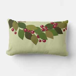 Leaves and Berries Wreath   Rustic Christmas Lumbar Cushion