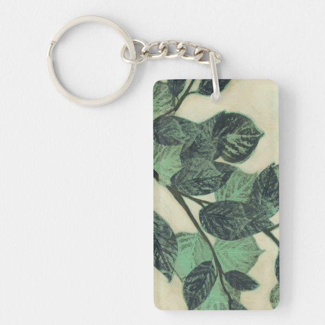 Leaves and Branches on Cream Background Key Ring (Front)