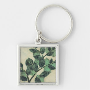 Leaves and Branches on Cream Background Key Ring