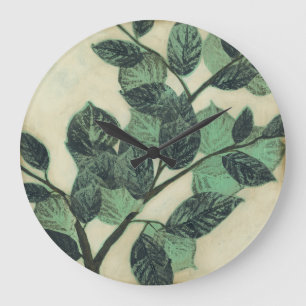 Leaves and Branches on Cream Background Large Clock