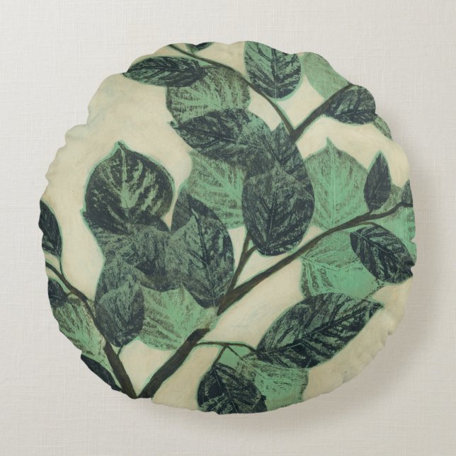Leaves and Branches on Cream Background Round Cushion (Front)