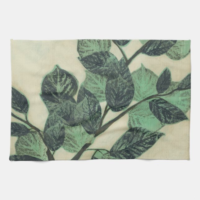 Leaves and Branches on Cream Background Tea Towel (Horizontal)