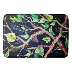 Leaves and butterflies painting bath mat