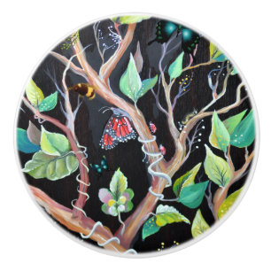 Leaves and butterflies painting ceramic knob