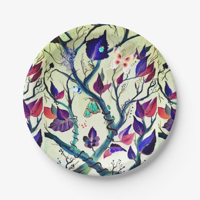 Leaves and butterflies painting paper plate (Front)
