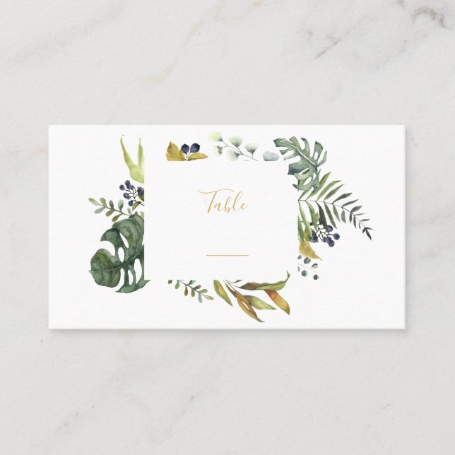 Leaves and flower wreath, border table number place card (Front)