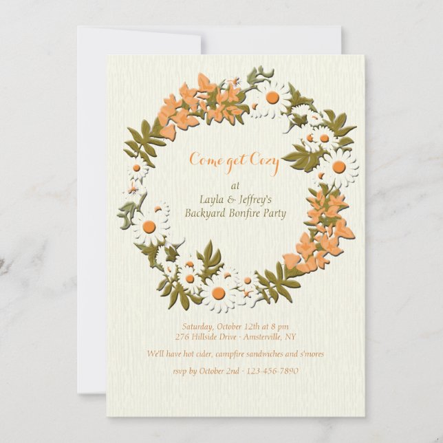 Leaves and Flowers Wreath Invitation (Front)