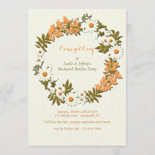 Leaves and Flowers Wreath Invitation
