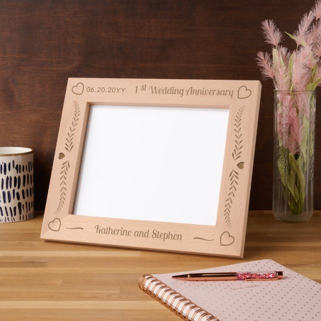 Leaves and Hearts Couple 1st Wedding Anniversary Etched Frames (Left)