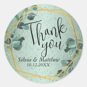 Leaves and Mint Green Glitter - Thank You   Classic Round Sticker