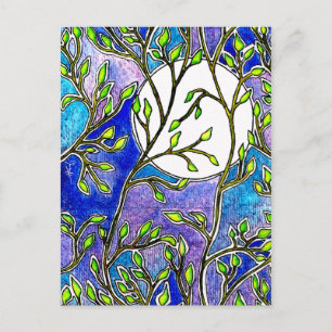 Leaves and Moon - Blue Watercolors Postcard