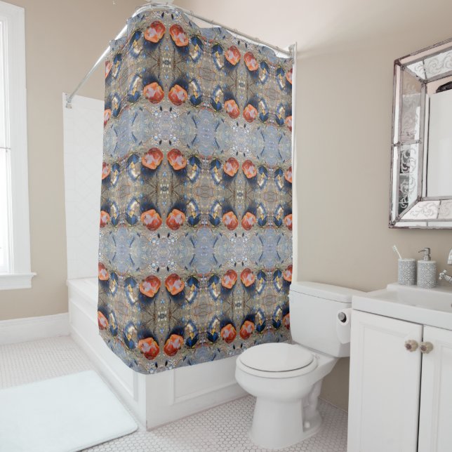 Leaves and Sea Shells Pattern Shower Curtain (In Situ)