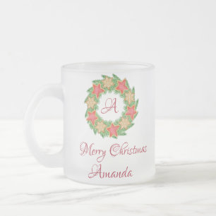 Leaves and star cookies christmas  frosted glass coffee mug