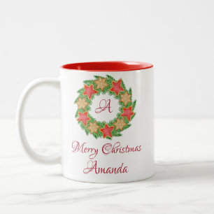 Leaves and star cookies christmas Two-Tone coffee mug
