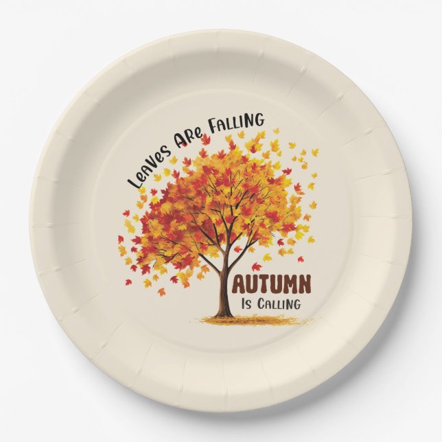 Leaves Are Falling, Autumn Is Calling – Cosy Fall  Paper Plate (Front)