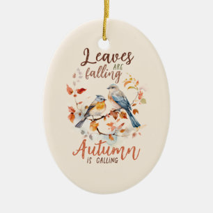 Leaves Are Falling –Whimsical Fall Birds & Foliage Ceramic Tree Decoration