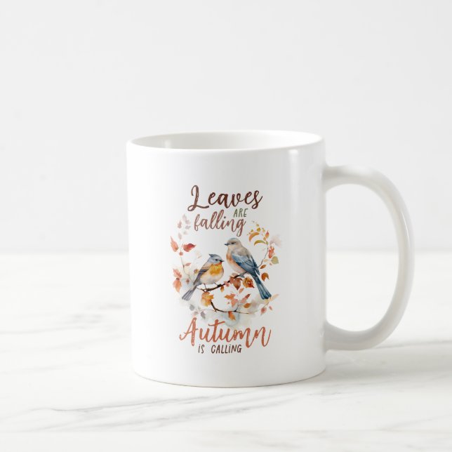 Leaves Are Falling –Whimsical Fall Birds & Foliage Coffee Mug (Right)