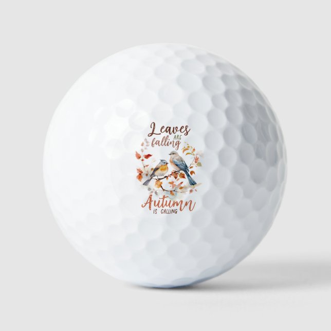 Leaves Are Falling –Whimsical Fall Birds & Foliage Golf Balls (Front)