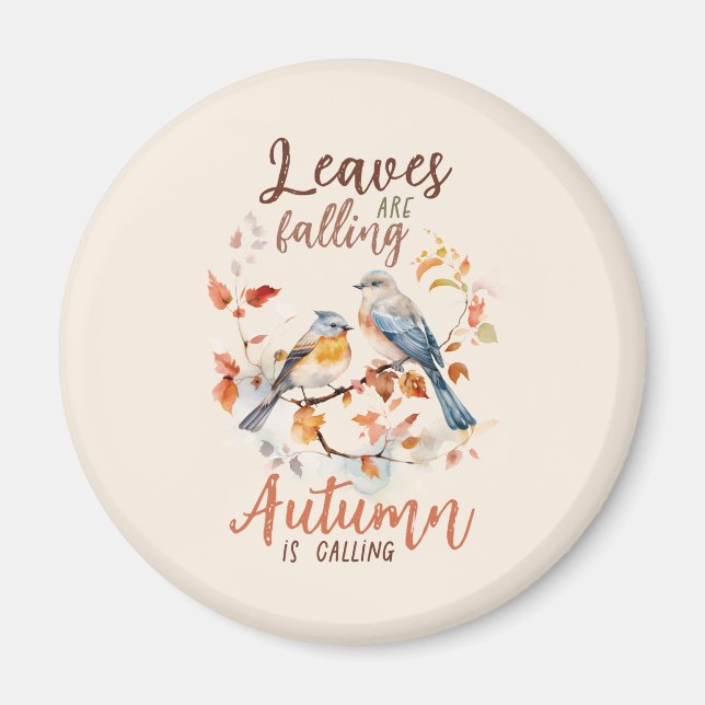 Leaves Are Falling –Whimsical Fall Birds & Foliage Magnet (Front)