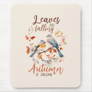 Leaves Are Falling –Whimsical Fall Birds & Foliage Mouse Mat