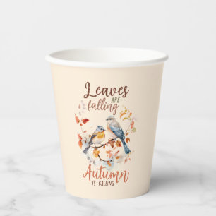Leaves Are Falling –Whimsical Fall Birds & Foliage Paper Cups