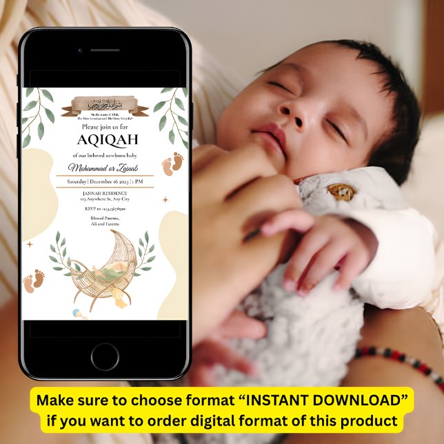 Leaves Autumn Cradle Unisex Baby Aqiqah Muslim Invitation (Creator Uploaded)